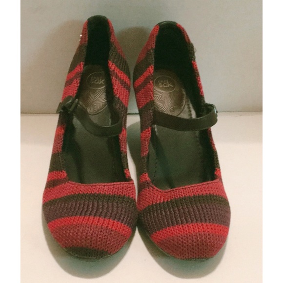 THE SAK Red STRIPED MaryJane KNIT WEDGE EUC SZ 9 - Picture 2 of 8